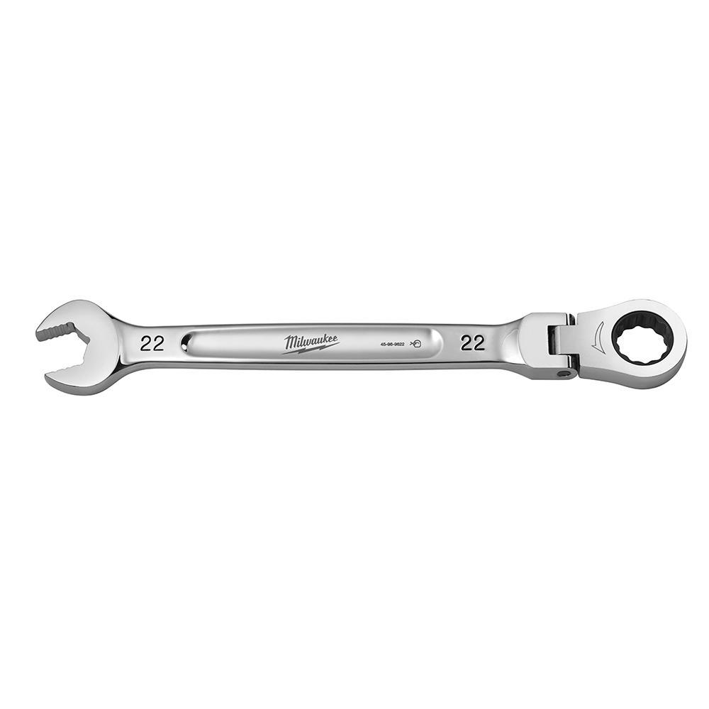 Milwaukee® 45-96-9622 Flex Head Ratcheting Non-Lockable Combination Wrench, 22 mm Wrench, 12 Points, 0 deg Offset, 303.02 mm OAL, Chrome Vanadium Steel