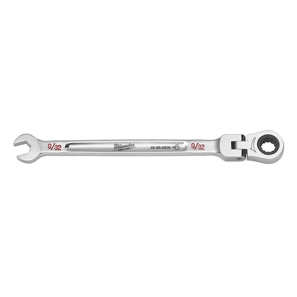 Milwaukee® 45-96-9809 Flex Head Ratcheting Non-Lockable Combination Wrench, 9/32 in Wrench, 12 Points, 0 deg Offset, 5.57 in OAL, Chrome Vanadium Steel