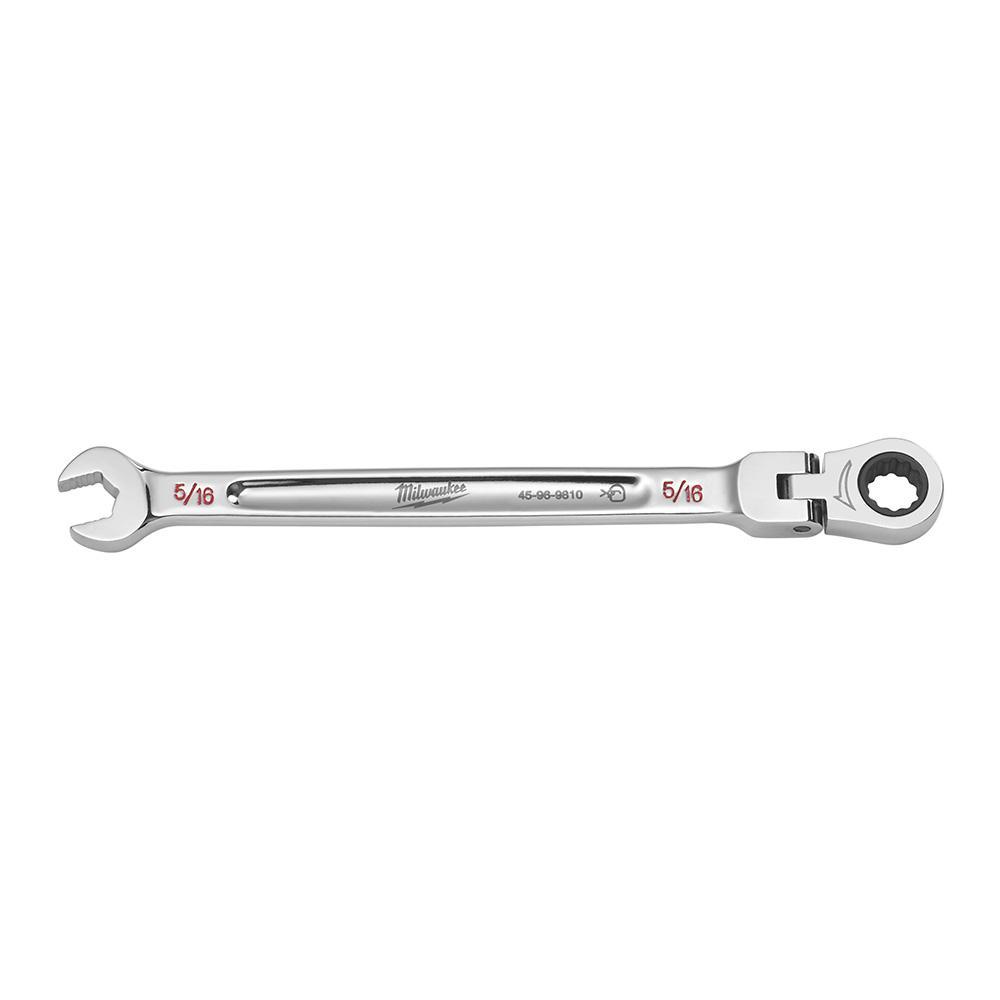 Milwaukee® 45-96-9810 Flex Head Ratcheting Non-Lockable Combination Wrench, 5/16 in Wrench, 12 Points, 0 deg Offset, 5-3/4 in OAL, Chrome Vanadium Steel