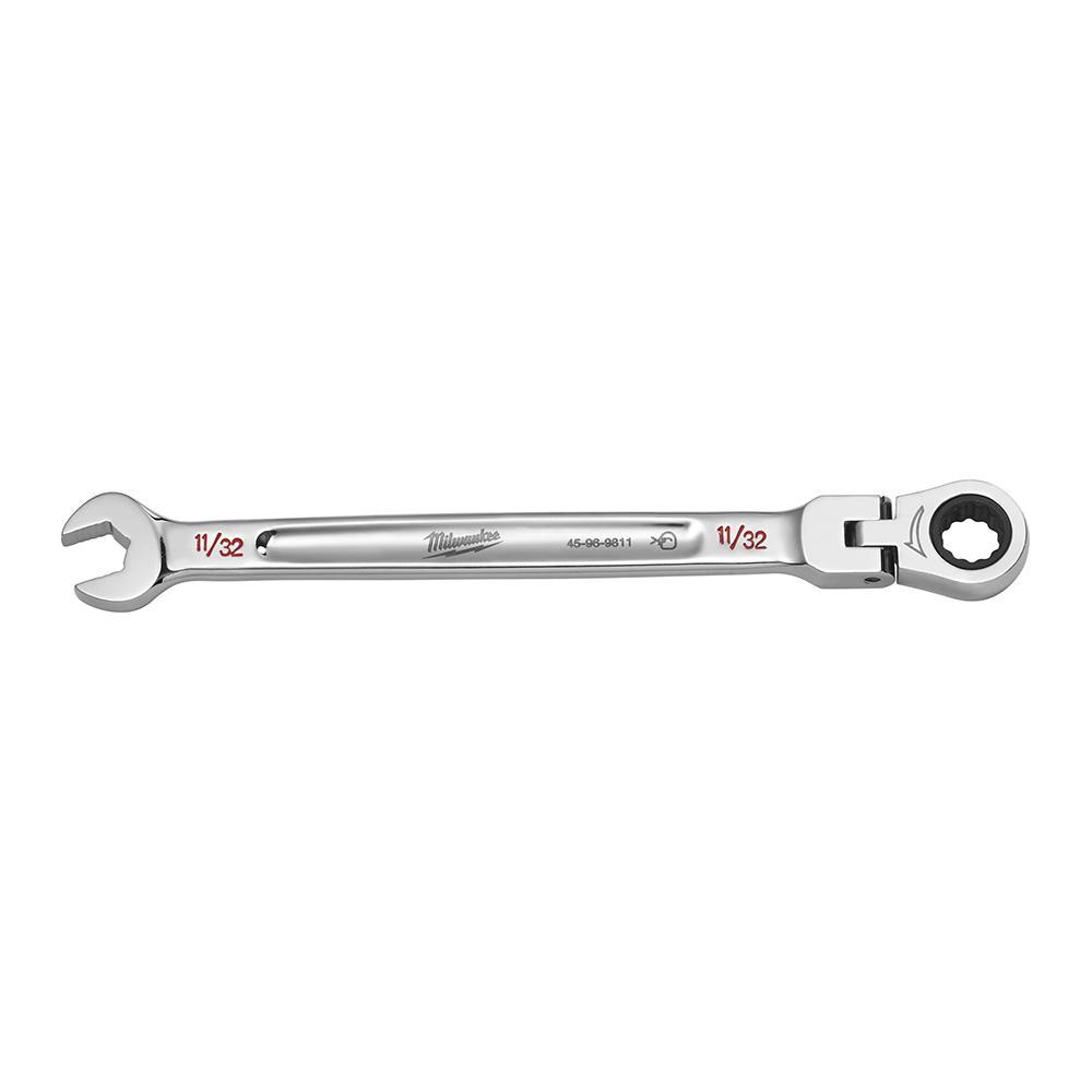 Milwaukee® 45-96-9811 Flex Head Ratcheting Non-Lockable Combination Wrench, 11/32 in Wrench, 12 Points, 0 deg Offset, 6.14 in OAL, Chrome Vanadium Steel