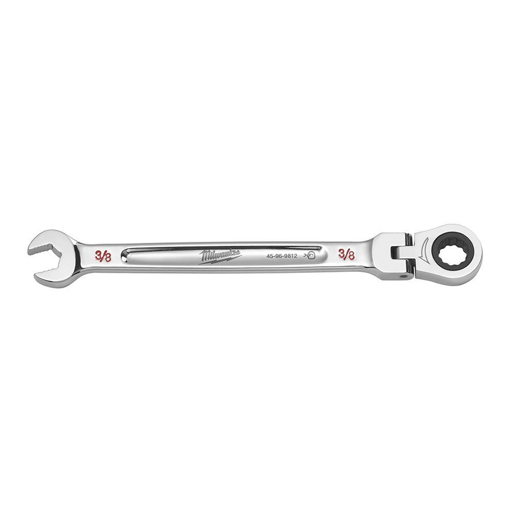 Milwaukee® 45-96-9812 Flex Head Ratcheting Non-Lockable Combination Wrench, 3/8 in Wrench, 12 Points, 0 deg Offset, 6-1/2 in OAL, Chrome Vanadium Steel
