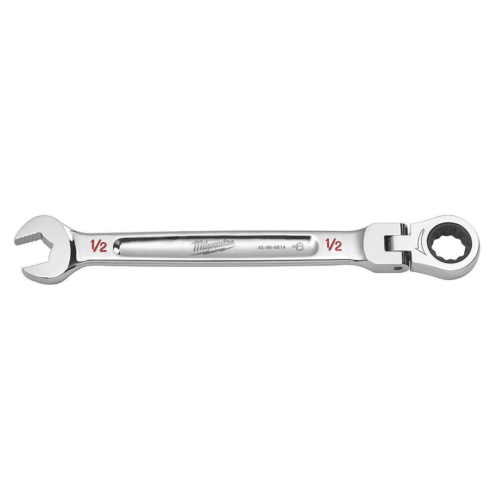 Milwaukee® 45-96-9814 Flex Head Ratcheting Non-Lockable Combination Wrench, 1/2 in Wrench, 12 Points, 0 deg Offset, 7.34 in OAL, Chrome Vanadium Steel