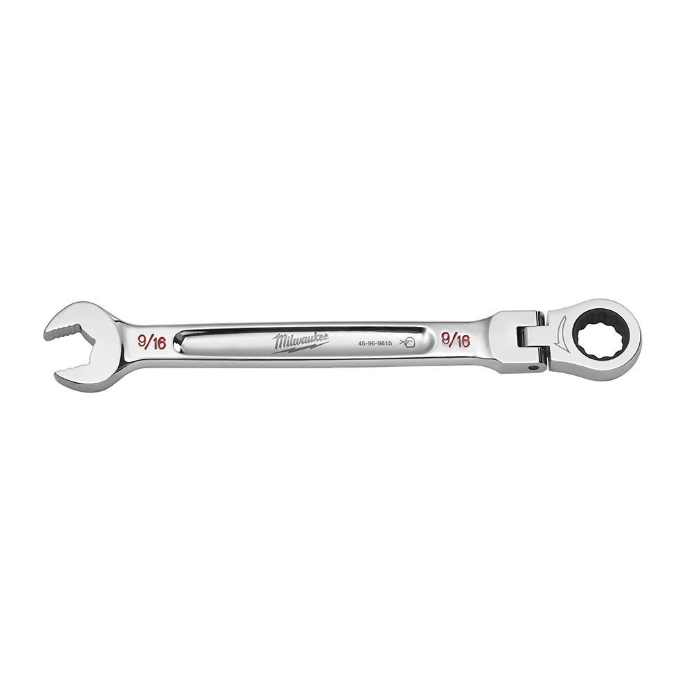 Milwaukee® 45-96-9815 Flex Head Ratcheting Non-Lockable Combination Wrench, 9/16 in Wrench, 12 Points, 0 deg Offset, 7.8 in OAL, Chrome Vanadium Steel