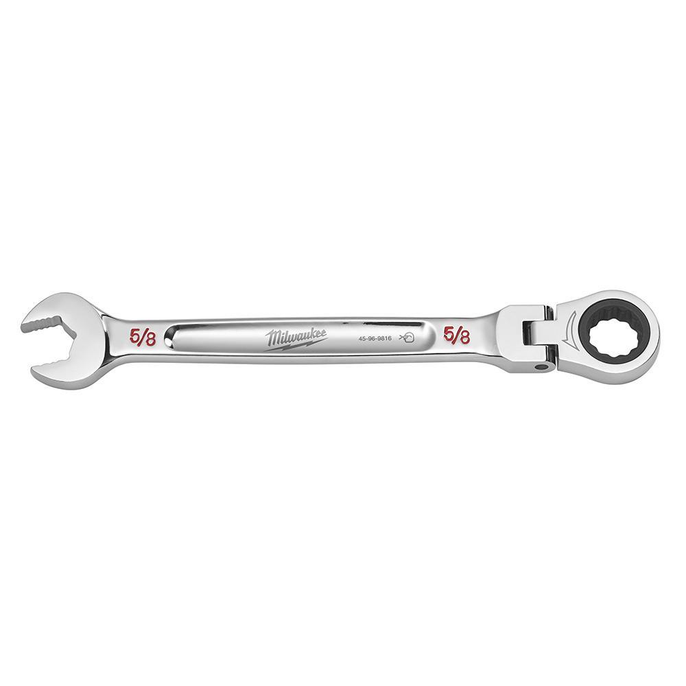 Milwaukee® 45-96-9816 Flex Head Ratcheting Non-Lockable Combination Wrench, 5/8 in Wrench, 12 Points, 0 deg Offset, 8.58 in OAL, Chrome Vanadium Steel