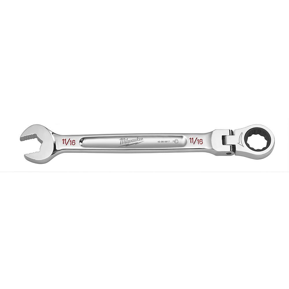 Milwaukee® 45-96-9817 Flex Head Ratcheting Non-Lockable Combination Wrench, 11/16 in Wrench, 12 Points, 0 deg Offset, 9.19 in OAL, Chrome Vanadium Steel