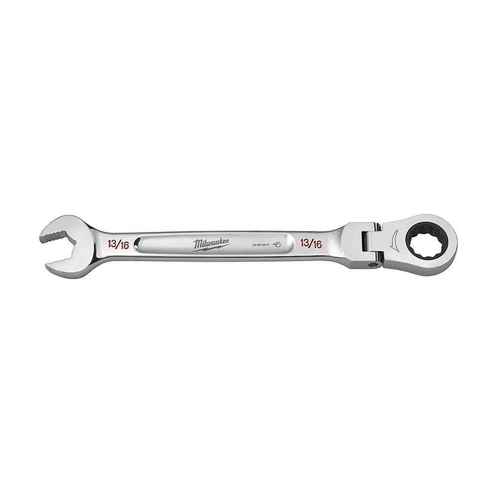 Milwaukee® 45-96-9819 Flex Head Ratcheting Non-Lockable Combination Wrench, 13/16 in Wrench, 12 Points, 0 deg Offset, 11.1 in OAL, Chrome Vanadium Steel