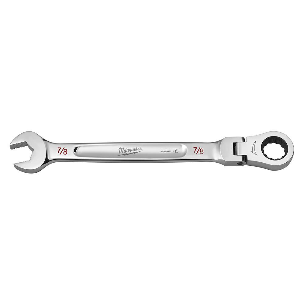Milwaukee® 45-96-9820 Flex Head Ratcheting Non-Lockable Combination Wrench, 7/8 in Wrench, 12 Points, 0 deg Offset, 11.93 in OAL, Chrome Vanadium Steel