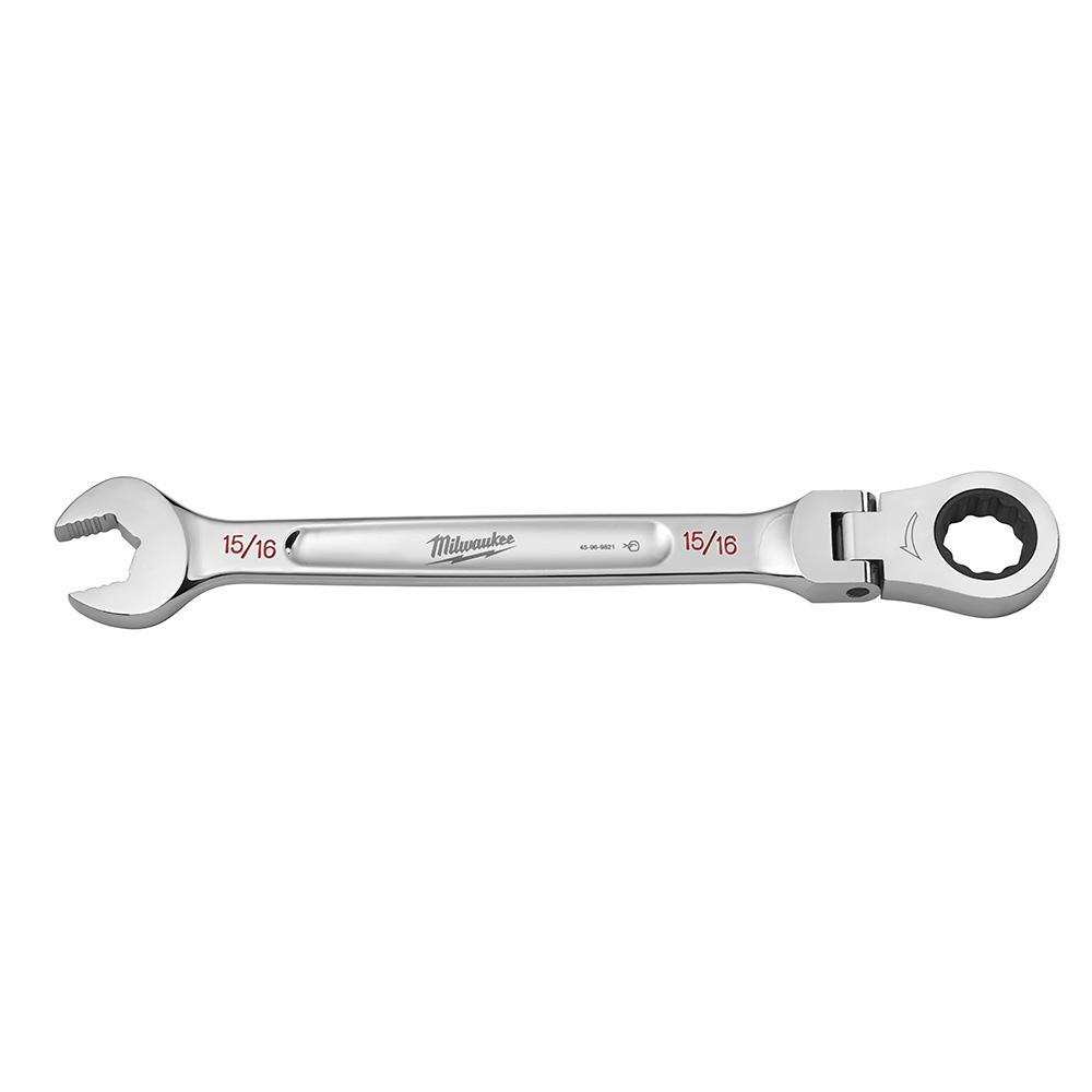 Milwaukee® 45-96-9821 Flex Head Ratcheting Non-Lockable Combination Wrench, 15/16 in Wrench, 12 Points, 0 deg Offset, 12.6 in OAL, Chrome Vanadium Steel