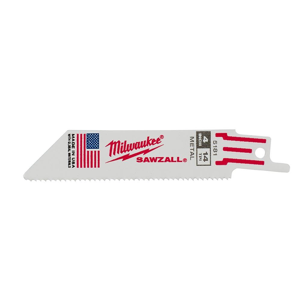 Milwaukee® SAWZALL® 48-00-5181 Double Duty Straight Back Thin Kerf Reciprocating Saw Blade, 4 in L x 3/4 in W, 14 TPI, Bi-Metal Body, Universal/Toothed Edge Tang