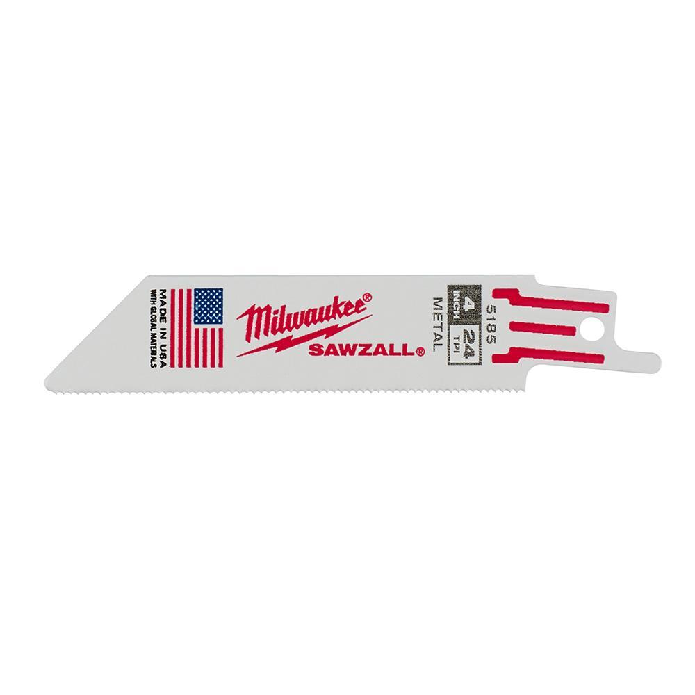 Milwaukee® SAWZALL® 48-00-5185 Double Duty Straight Back Thin Kerf Reciprocating Saw Blade, 4 in L x 3/4 in W, 24 TPI, Bi-Metal Body, Universal/Toothed Edge Tang