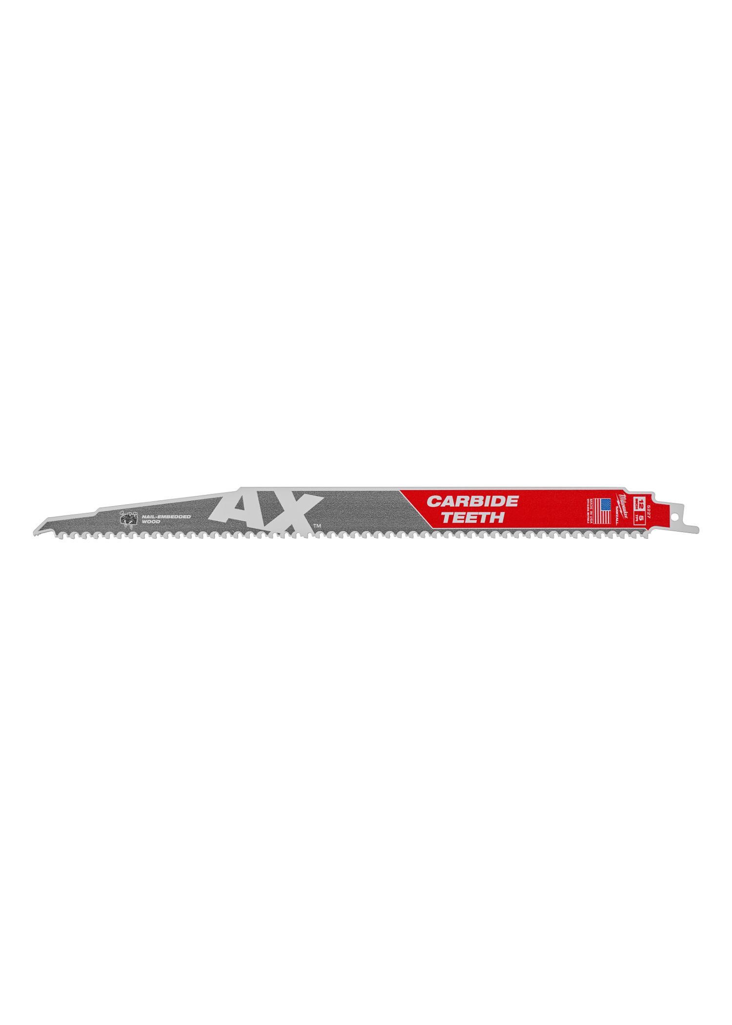 Milwaukee® SAWZALL® AX™ 48-00-5227 Tapered Back Reciprocating Saw Blade, 12 in L, 5 TPI, Carbide Body, Universal/Toothed Edge Tang