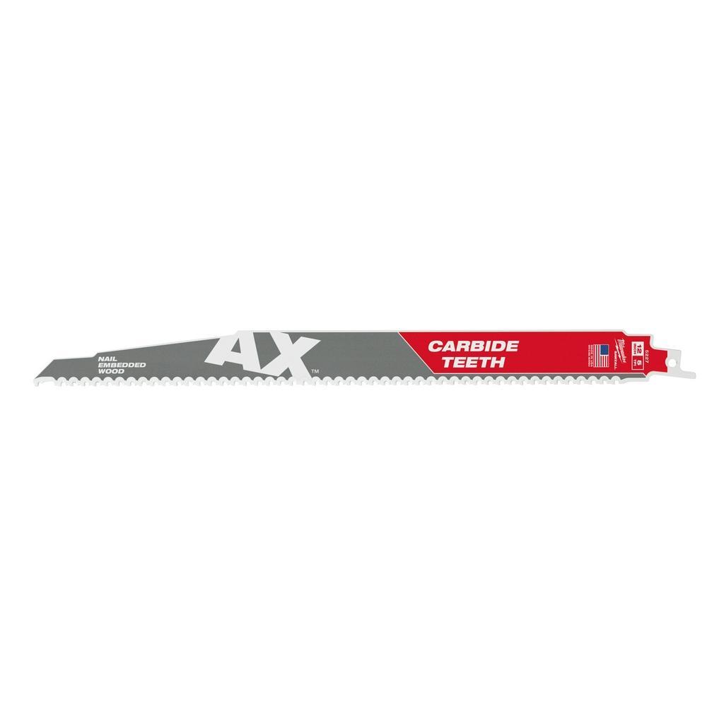 Milwaukee® SAWZALL® AX™ 48-00-5527 Reciprocating Saw Blade, 12 in L x 1 in W, 5 TPI, Carbide Body