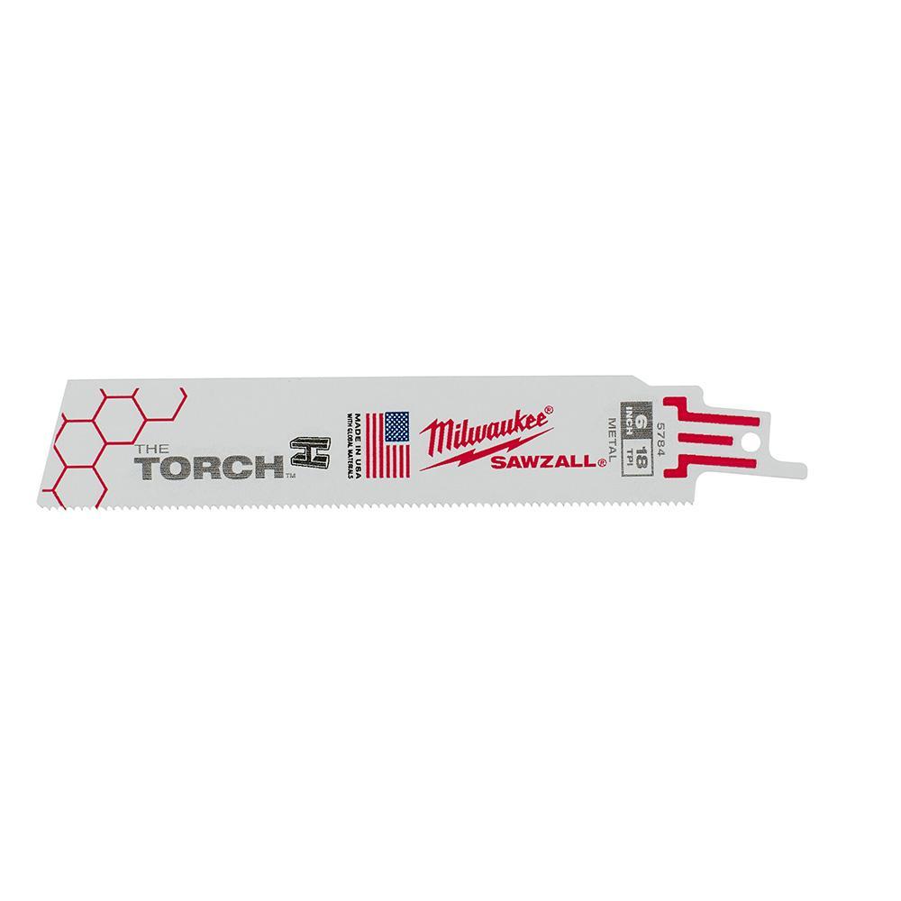 Milwaukee® SAWZALL® The Torch™ 48-00-8784 Demolition Straight Back Reciprocating Saw Blade, 6 in L x 1 in W, 18 TPI, Bi-Metal Body, Universal/Toothed Edge Tang