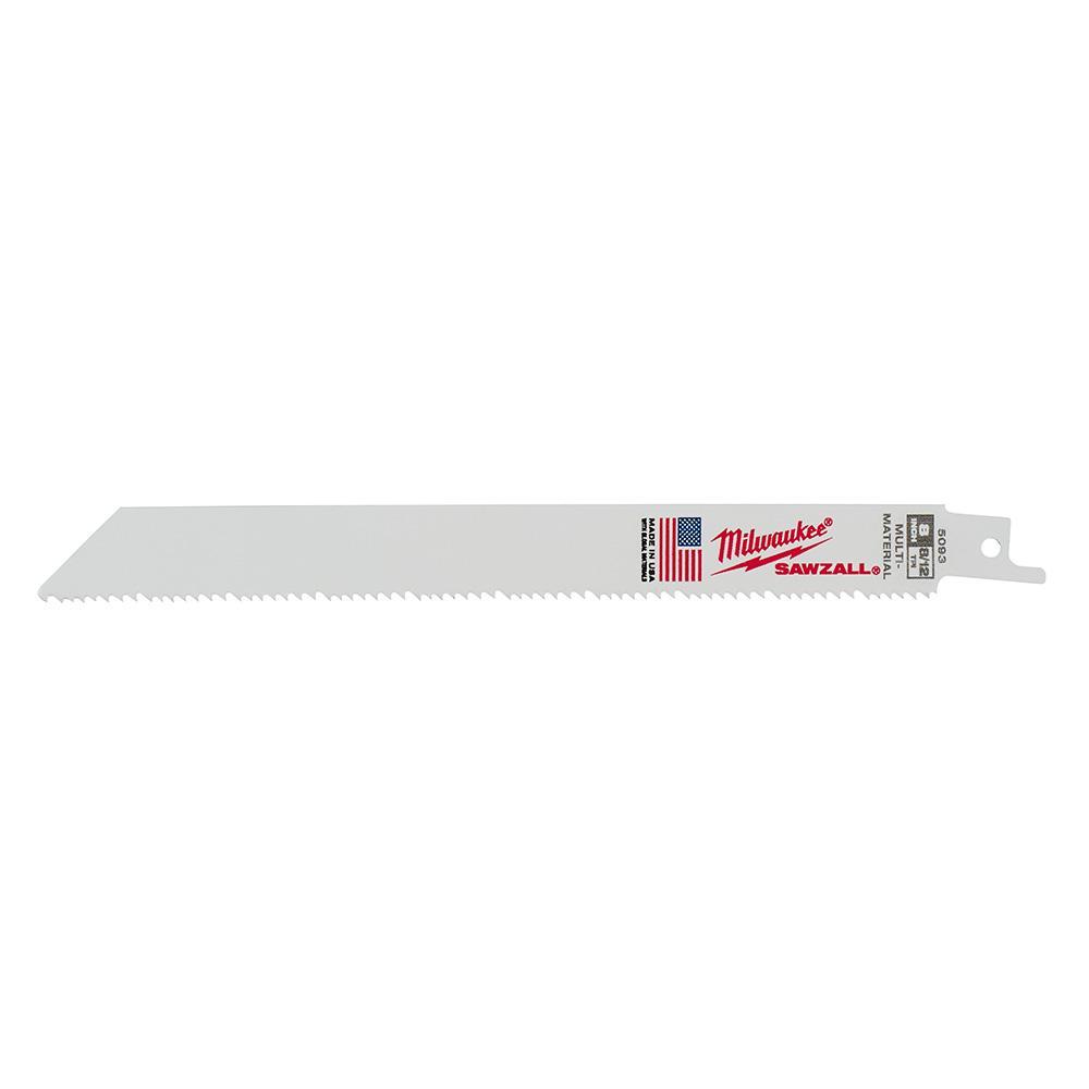 Milwaukee® 48-01-2093 SAWZALL® Thin Kerf Profile Reciprocating Saw Blade, 8 in L x 3/4 in W, 8 TPI, 12 TPI, Universal Tang