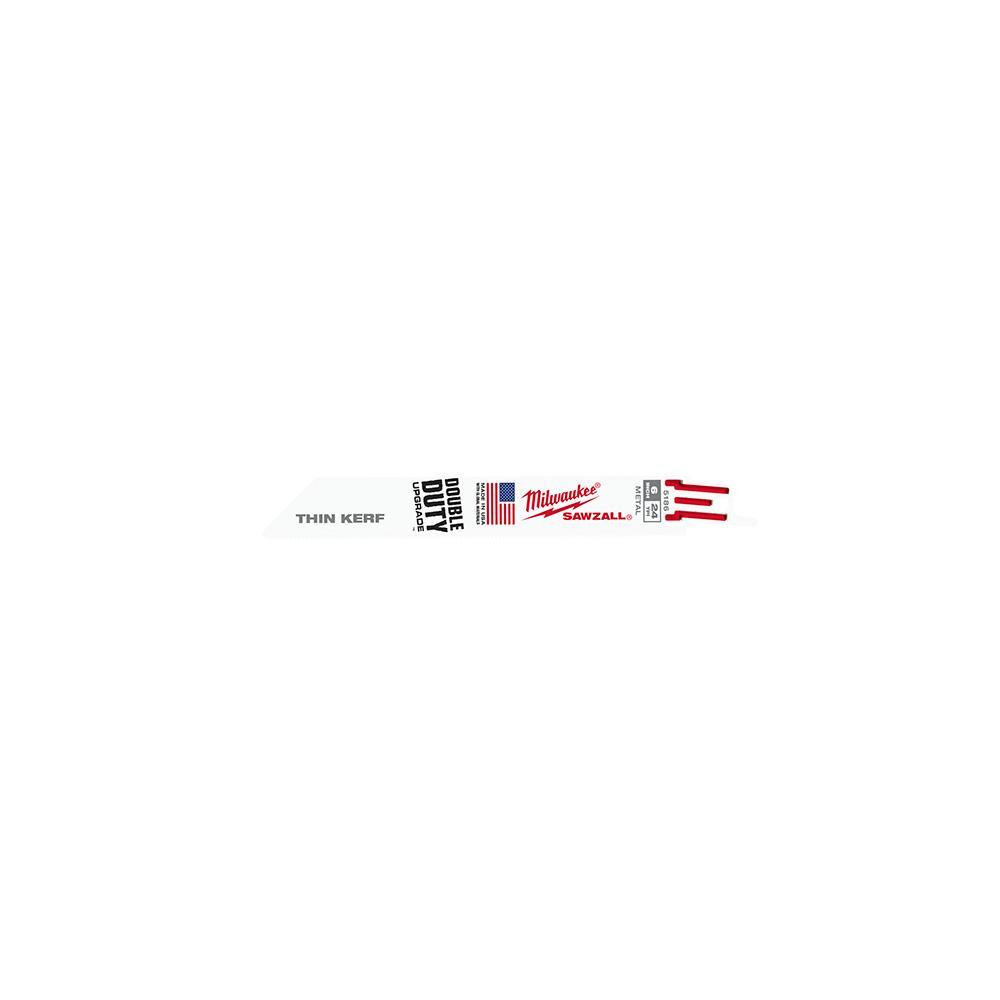Milwaukee® SAWZALL® 48-01-2186 Double Duty Thin Kerf Reciprocating Saw Blade, 6 in L x 3/4 in W, 24 TPI, Bi-Metal Body, Universal/Toothed Edge Tang
