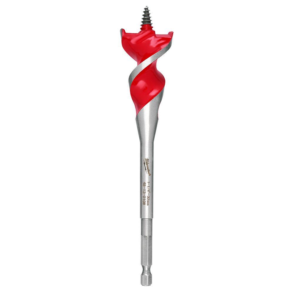Milwaukee® Speed Feed™ 48-13-0108 Self-Feed Wood Bit, 1-1/4 in Dia, 6-1/2 in OAL, 3 in L Back Tapered Flute, 1/4 in Shank