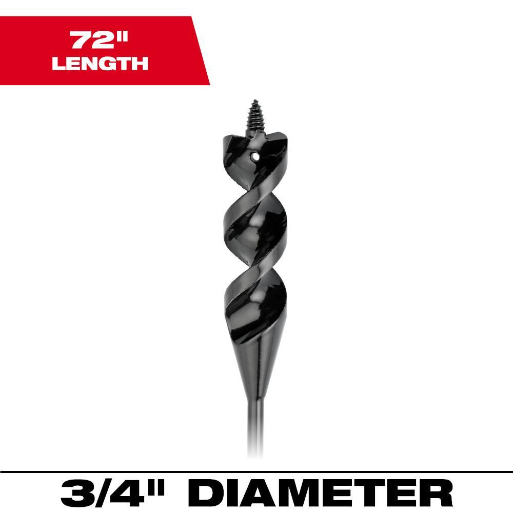 Milwaukee® 48-13-8375 Heavy Duty Cable Bit, 3/4 in Dia, 72 in OAL, 1/4 in Shank, Screw Point, Bright