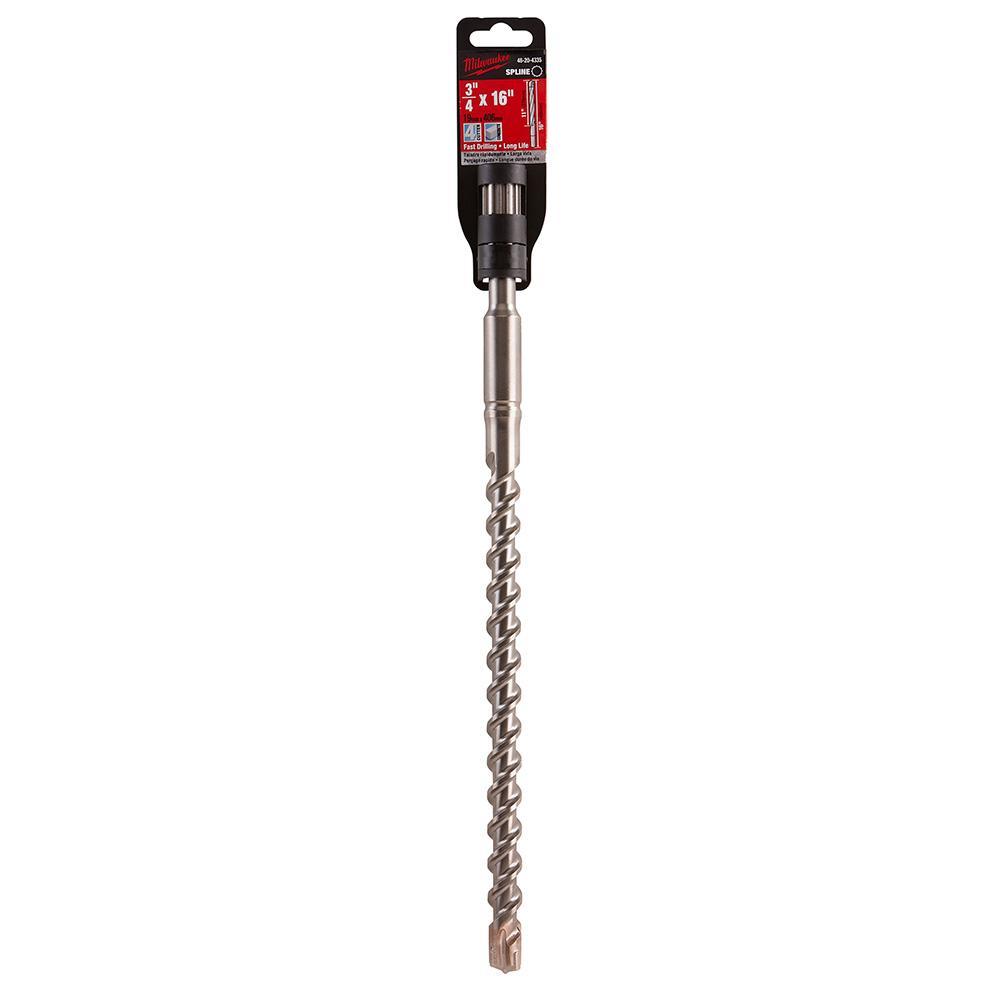 Milwaukee® 48-20-4335 4-Cutter Rotary Hammer Drill Bit, 3/4 in Drill Bit, 3/4 in Spline Shank, 11 in D Cutting, Carbide Cutting Edge, 16 in OAL