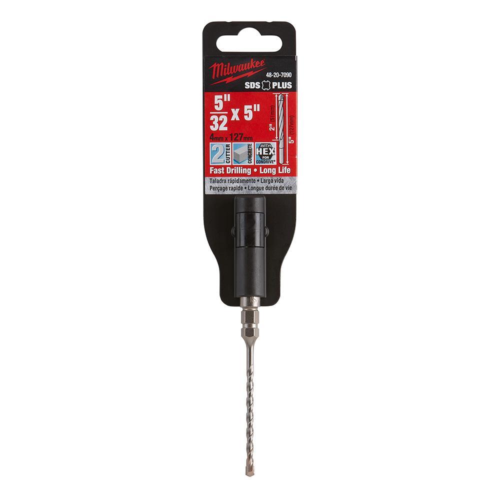 Milwaukee® 48-20-7192 2-Cutter Rotary Hammer Drill Bit With 1/4 in Hex Shoulder, 3/16 in Drill Bit, 25/64 in SDS Shank, 4 in D Cutting, Carbide Cutting Edge, 7 in OAL