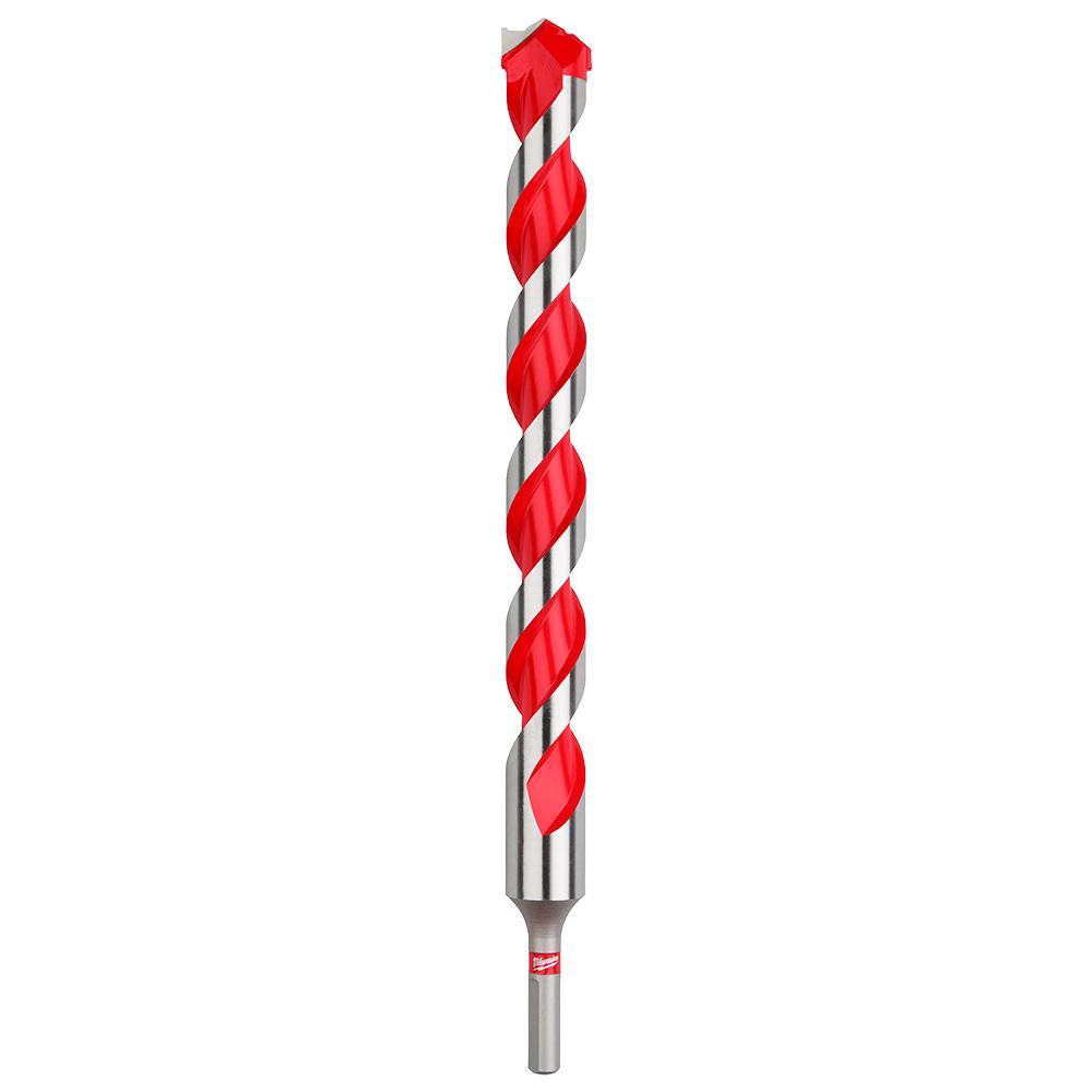 Milwaukee® 48-20-9054 SHOCKWAVE™ Single Ended Hammer Drill Bit, 1 in Drill Bit, 3/8 in 3-Flat Shank, 10 in D Cutting, Carbide Cutting Edge, 12 in OAL