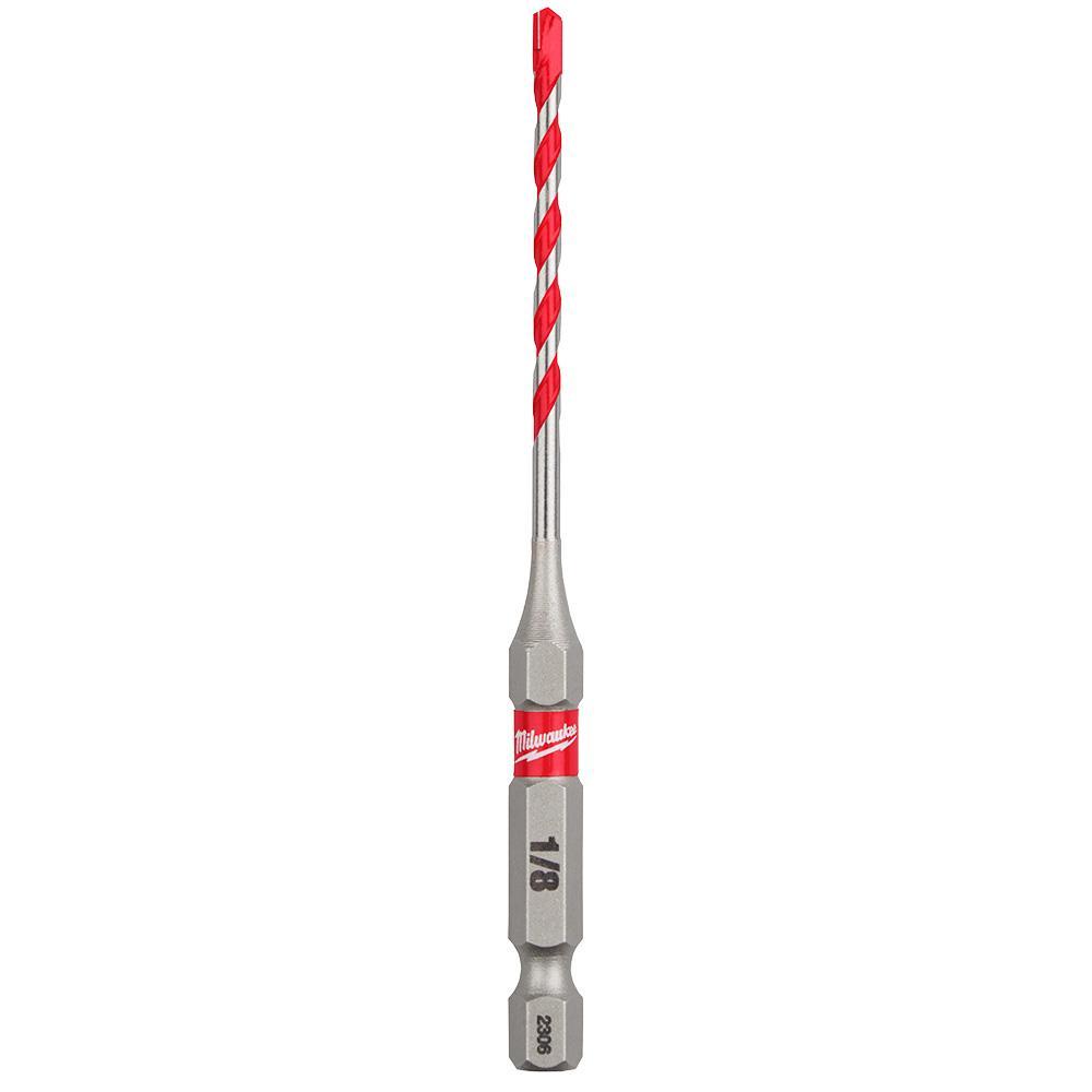 Milwaukee® 48-20-9100 SHOCKWAVE™ Single Ended Hammer Drill Bit, 1/8 in Drill Bit, 1/4 in Hex Shank, 2 in D Cutting, Carbide Cutting Edge, 3-1/2 in OAL