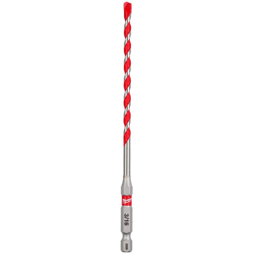 Milwaukee® 48-20-9106 SHOCKWAVE™ Single Ended Hammer Drill Bit, 3/16 in Drill Bit, 1/4 in Hex Shank, 4 in D Cutting, Carbide Cutting Edge, 6 in OAL