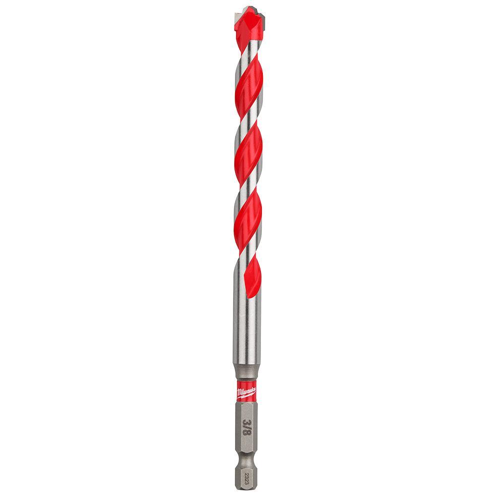 Milwaukee® 48-20-9121 SHOCKWAVE™ Single Ended Hammer Drill Bit, 3/8 in Drill Bit, 1/4 in Hex Shank, 4 in D Cutting, Carbide Cutting Edge, 6 in OAL