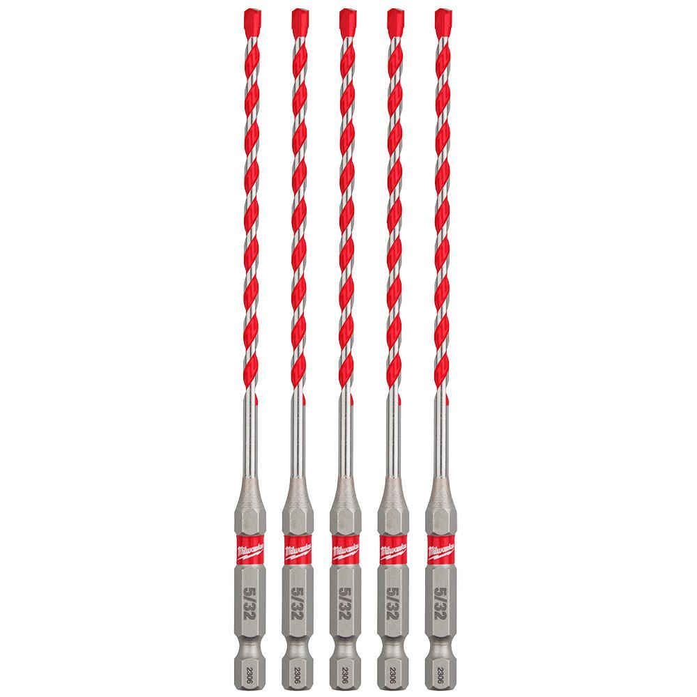 Milwaukee® 48-20-9155 SHOCKWAVE™ Single Ended Hammer Drill Bit, 5/32 in Drill Bit, 1/4 in Hex Shank, 4 in D Cutting, Carbide Cutting Edge, 6 in OAL