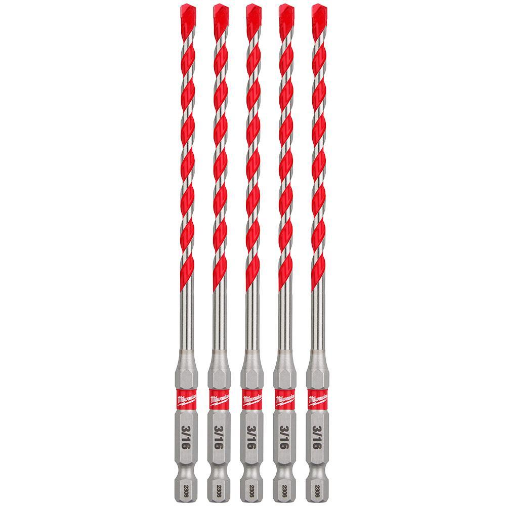 Milwaukee® 48-20-9157 SHOCKWAVE™ Single Ended Hammer Drill Bit, 3/16 in Drill Bit, 1/4 in Hex Shank, 4 in D Cutting, Carbide Cutting Edge, 6 in OAL