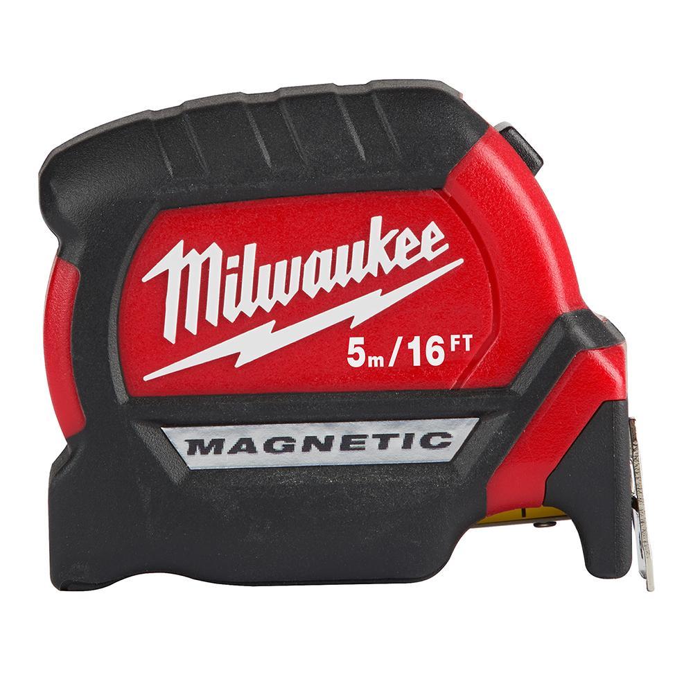 Milwaukee® 48-22-0317 Compact Magnetic Wide Measuring Tape With Belt Clip, 16 ft L x 1 in W Blade, Steel Blade, 1/16 in, 1/8 in, 1/4 in, 1/2 in, 1 ft, 1 mm, 1 cm, 1 m Graduation