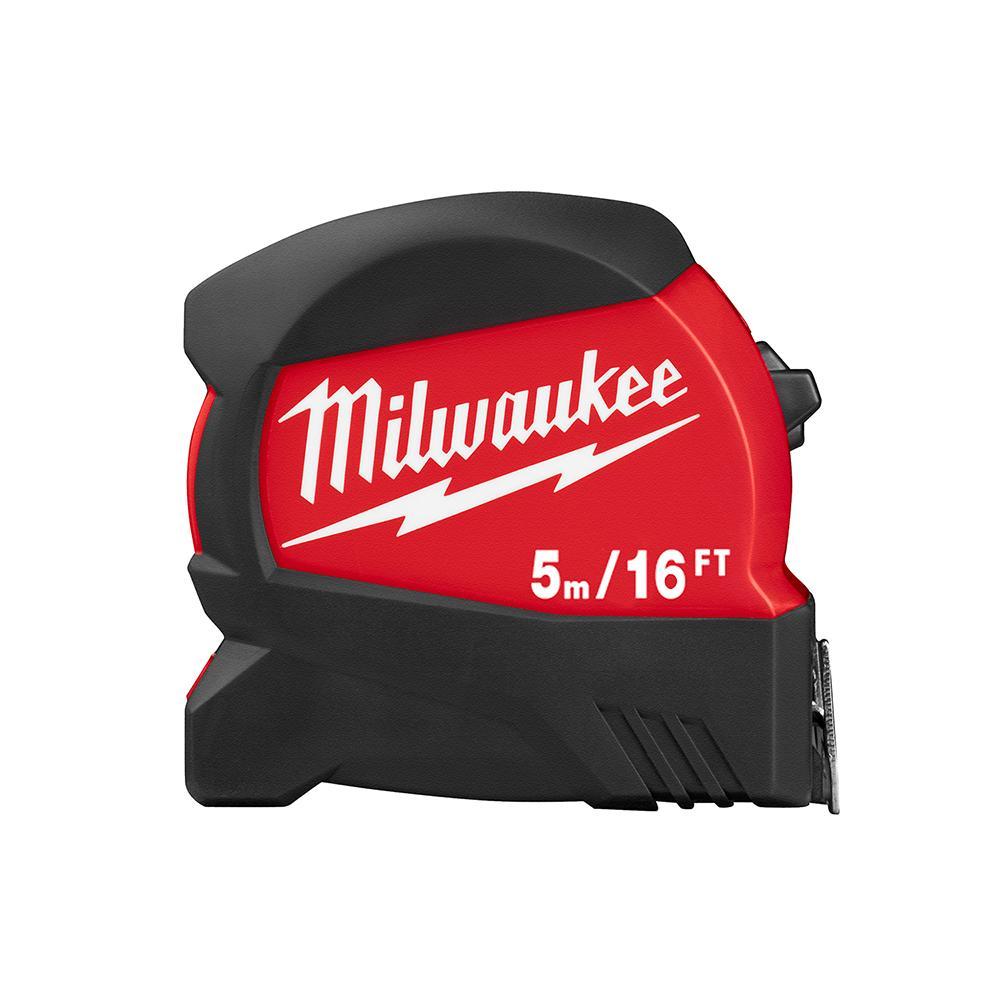 Milwaukee® 48-22-0417 Compact Wide Measuring Tape With Belt Clip, 16 ft L x 1-1/8 in W Blade, Steel Blade, 1/16 in, 1/8 in, 1/4 in, 1/2 in, 1 ft, 1 mm, 1 cm, 1 m Graduation