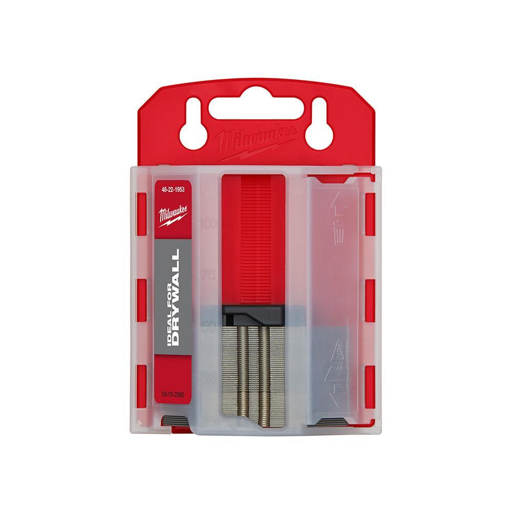 Milwaukee® 48-22-1953 50-Piece Utility Knife Blade With Dispenser, Micro Carbide Metal, Sharp Point/Straight Edge, 2-3/8 in L x 3/4 in W Blade, Compatible With: Milwaukee® Most Standard Utility Knives, 0.025 in THK
