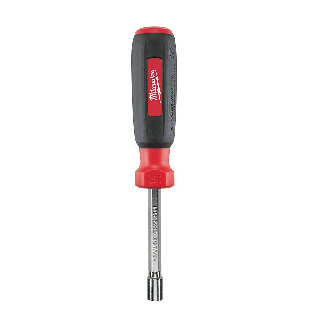 Milwaukee® 48-22-2421 Nut Driver, 1/4 in, Hex/Hollow Shank, Black/Red Cushion Grip Handle, Polished Chrome