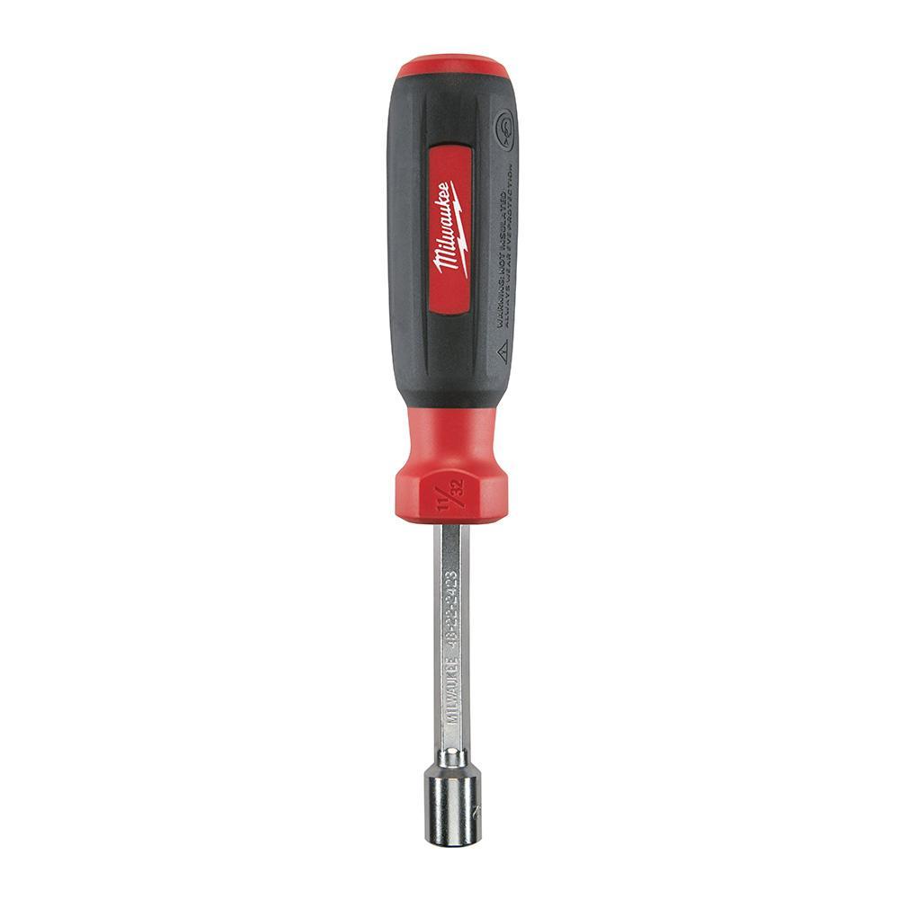 Milwaukee® 48-22-2423 Nut Driver, 11/32 in, Hex/Hollow Shank, Black/Red Cushion Grip Handle, Polished Chrome