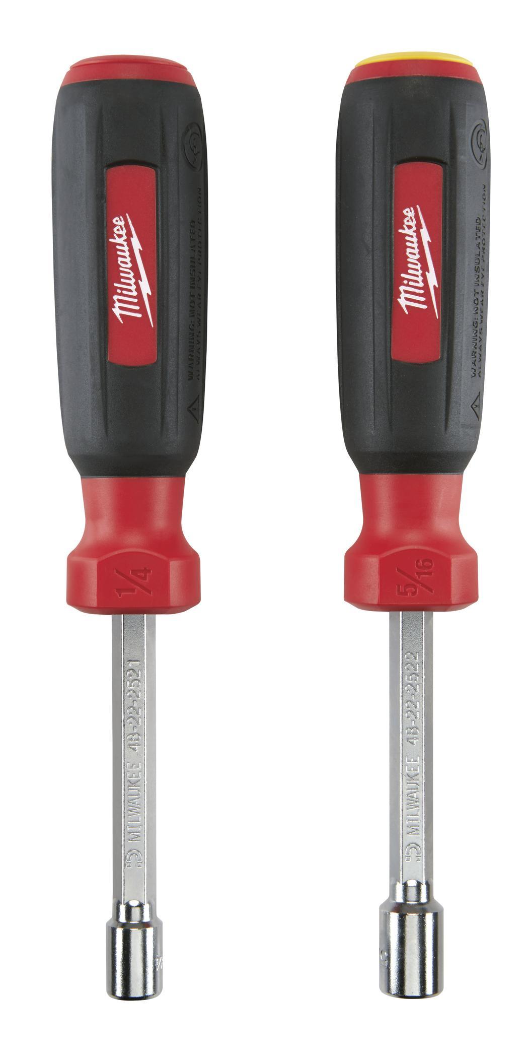Milwaukee® HollowCore™ 48-22-2502 Magnetic Nut Driver Set, 2 Pieces, 7 in OAL, Cushion Grip Handle, Steel, Polished Chrome
