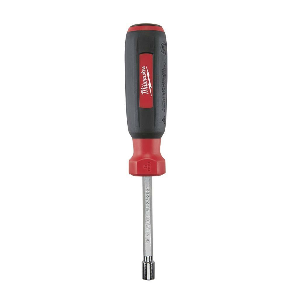 Milwaukee® HollowCore™ 48-22-2531 Magnetic Nut Driver, 5 mm, Hex/Hollow Shank, Black/Red Cushion Grip Handle, Polished Chrome