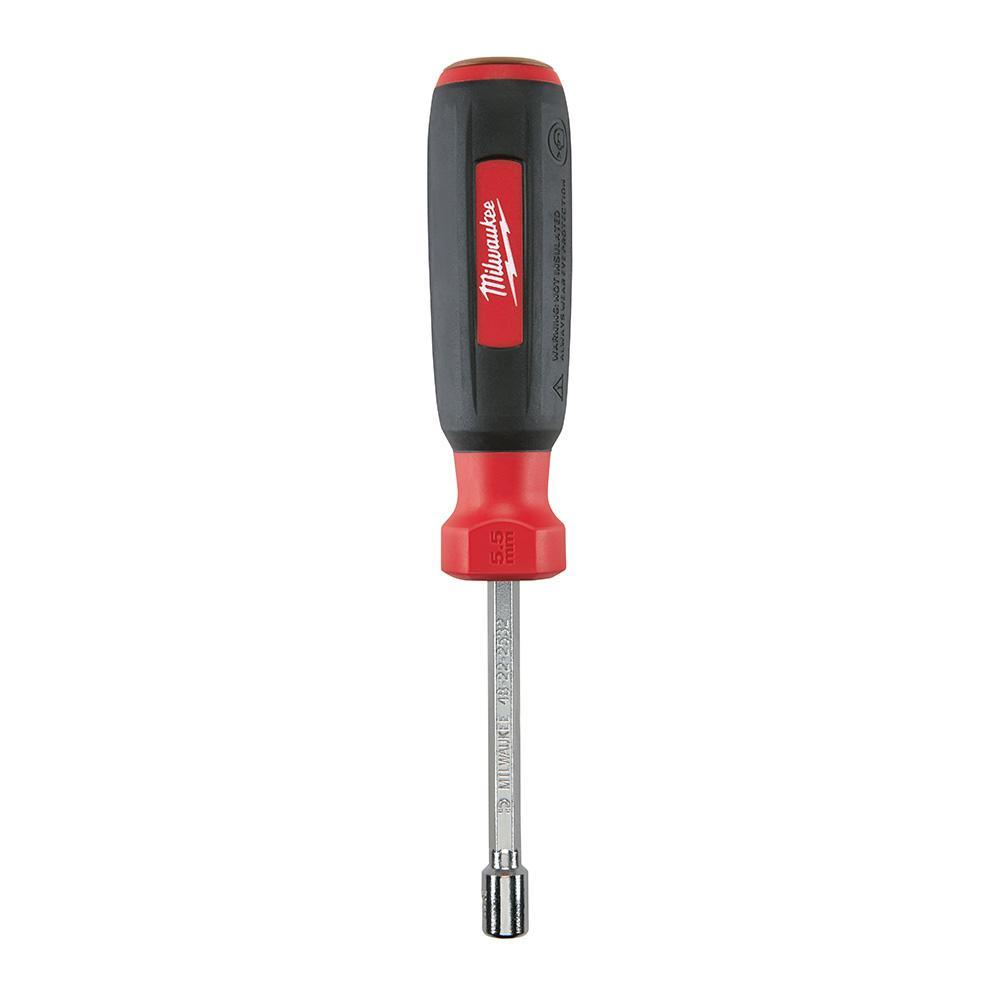 Milwaukee® HollowCore™ 48-22-2532 Magnetic Nut Driver, 5.5 mm, Hex/Hollow Shank, Black/Red Cushion Grip Handle, Polished Chrome