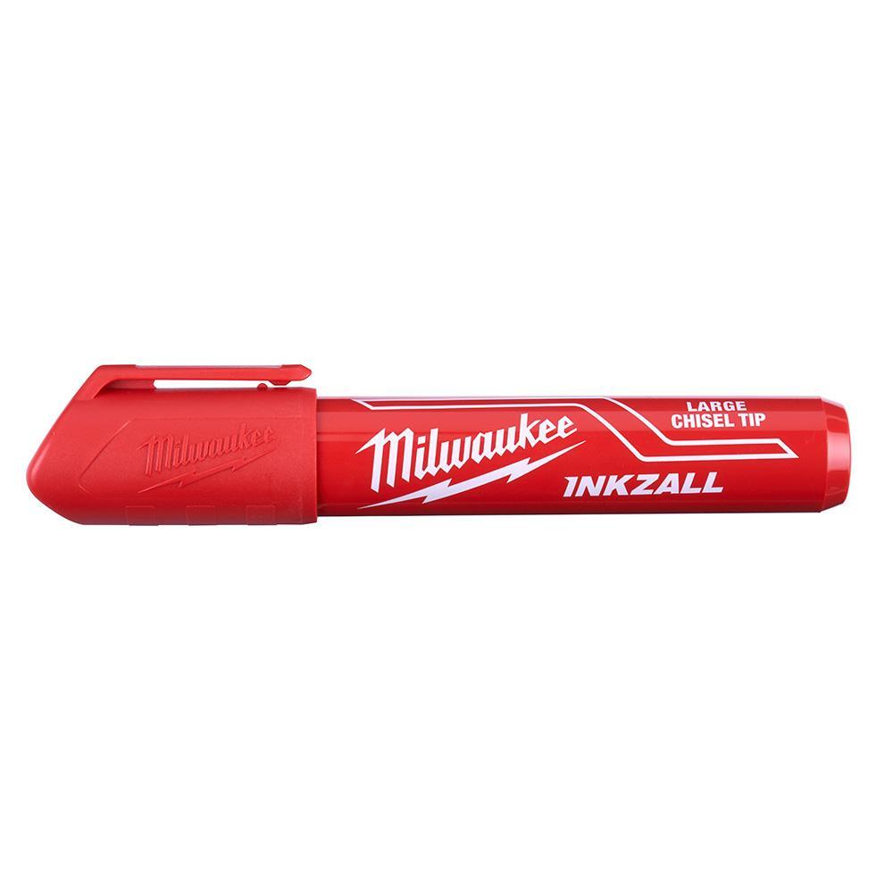 Milwaukee® INKZALL™ 48-22-3256 12-Piece Permanent Marker, Large Chisel Tip, Plastic, Red