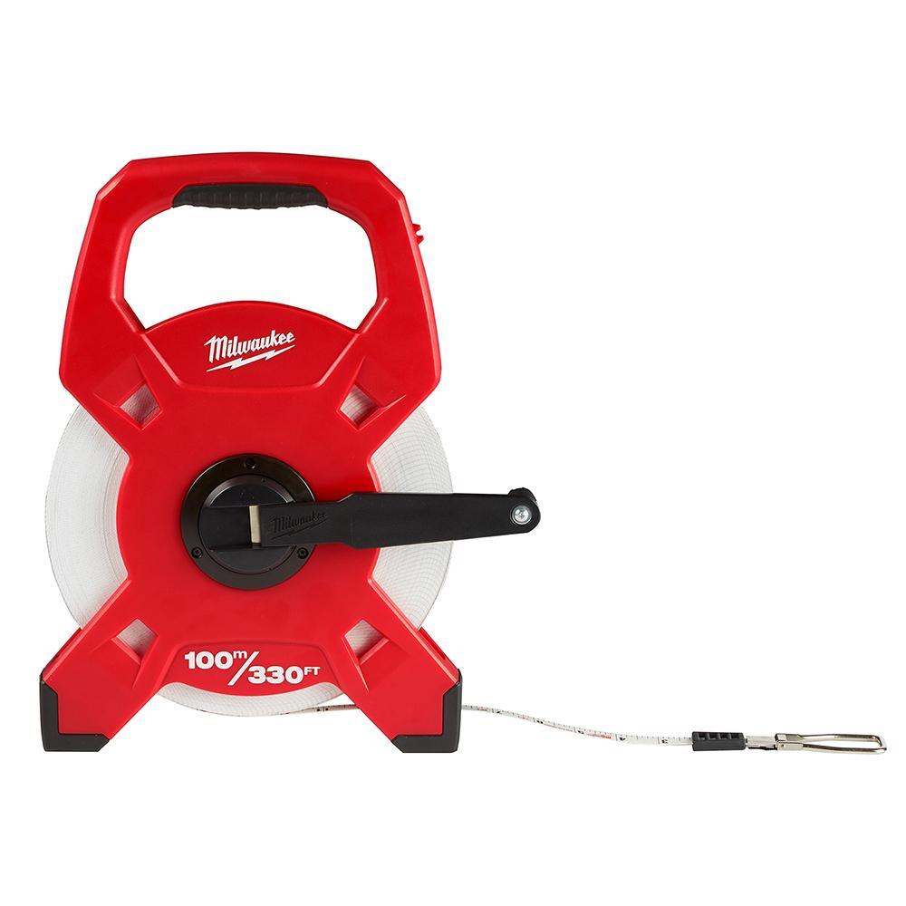 Milwaukee® 48-22-5310 Lockable Fiberglass Open Reel Long Tape, 330 ft L x 1/2 in W Blade, Fiberglass Blade, Double Sided Graduation