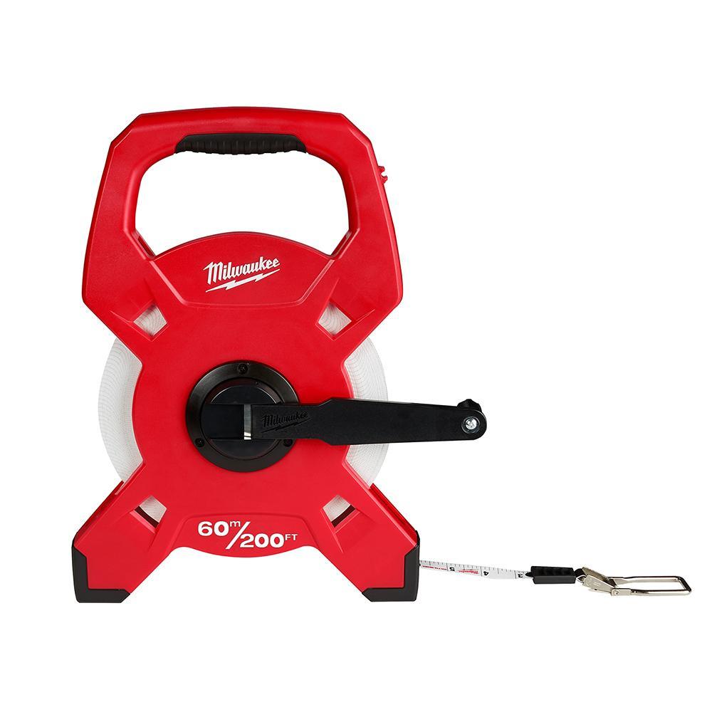 Milwaukee® 48-22-5360 Lockable Fiberglass Open Reel Long Tape, 200 ft L x 1/2 in W Blade, Fiberglass Blade, Double Sided Graduation