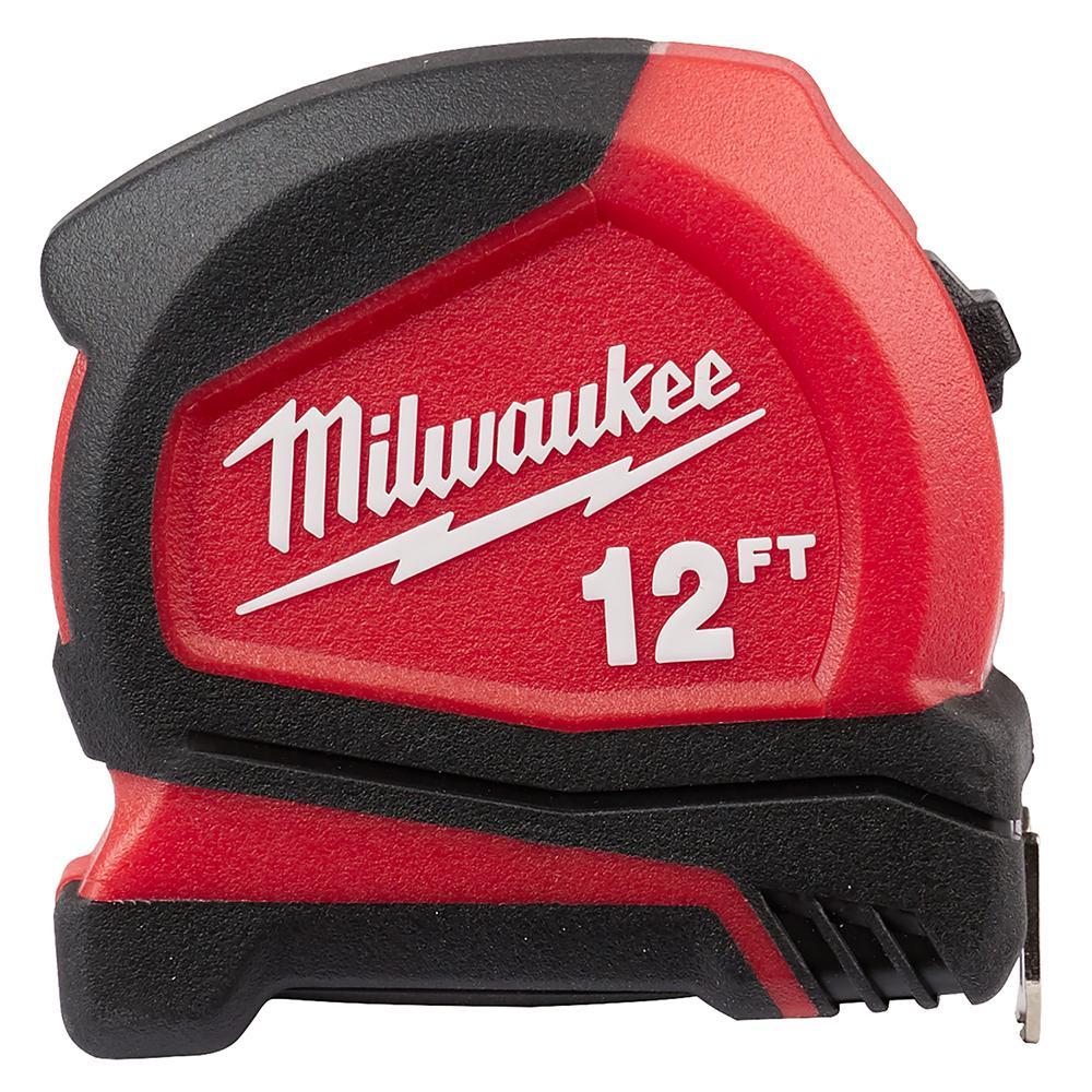 Milwaukee® 48-22-6612 Compact Measuring Tape, 12 ft L, Steel Blade, 1/8 in Graduation