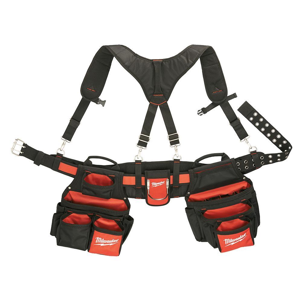 Milwaukee® 48-22-8120 Breathable Contractor Work Belt With Suspension Rig, 24 Pockets, Denier Nylon, Black/Red
