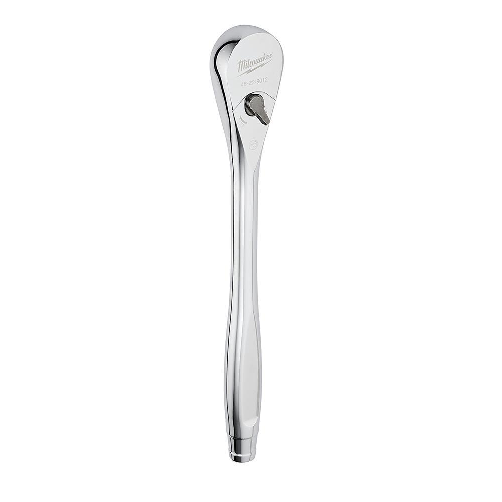 Milwaukee® 48-22-9012 Ratcheting Socket Wrench, 1/2 in Drive, 11-1/4 in OAL, Alloy Steel, Polished Chrome