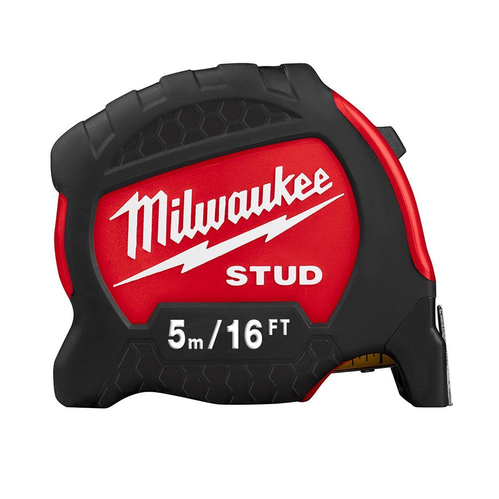Milwaukee® STUD™ 48-22-9717 Measuring Tape With Belt Clip, 16 ft L x 1-5/16 in W Blade, Steel Blade, 1/16 in, 1/8 in, 1/4 in, 1/2 in, 1 ft, 1 mm, 1 cm, 1 m Graduation
