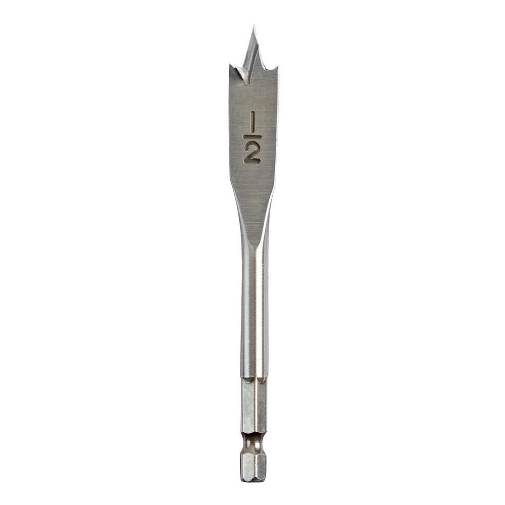 Milwaukee® 48-27-0005 Spade Boring Bit, 1/2 in Dia, 4-1/2 in OAL, Flat Flute, 1/4 in Shank