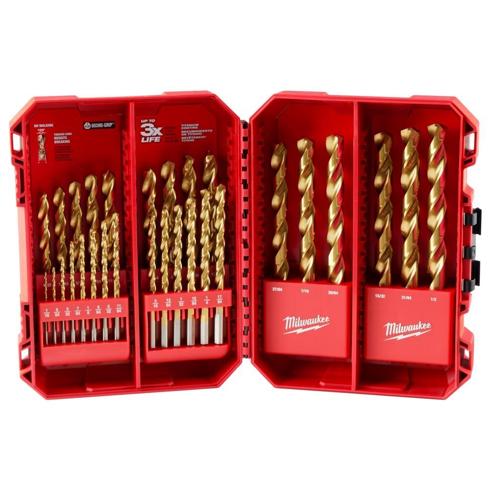 Milwaukee® Thunderbolt® 48-89-0012 Drill Bit Set, 29 Pieces, HSS, Titanium Coated