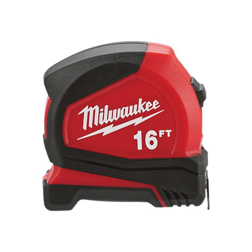 Milwaukee® 48-22-6616B Keychain Measuring Tape, 16 ft L x 25 mm W Blade, Steel Blade, SAE Measuring System, 1/16 in, 1/8 in, 1/4 in, 1/2 in Graduation