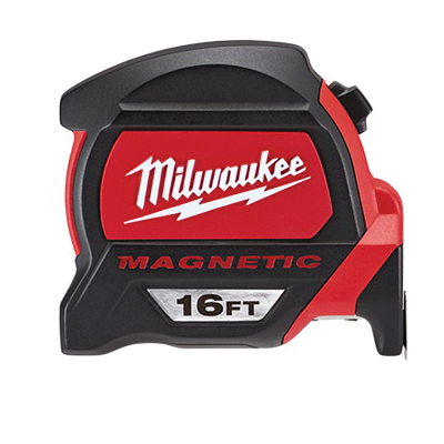 Milwaukee® 48-22-7116 Magnetic Premium Measuring Tape With Belt Clip, 16 ft L x 1 in W Blade, Steel Blade, Imperial Measuring System, 1/16 in Graduation