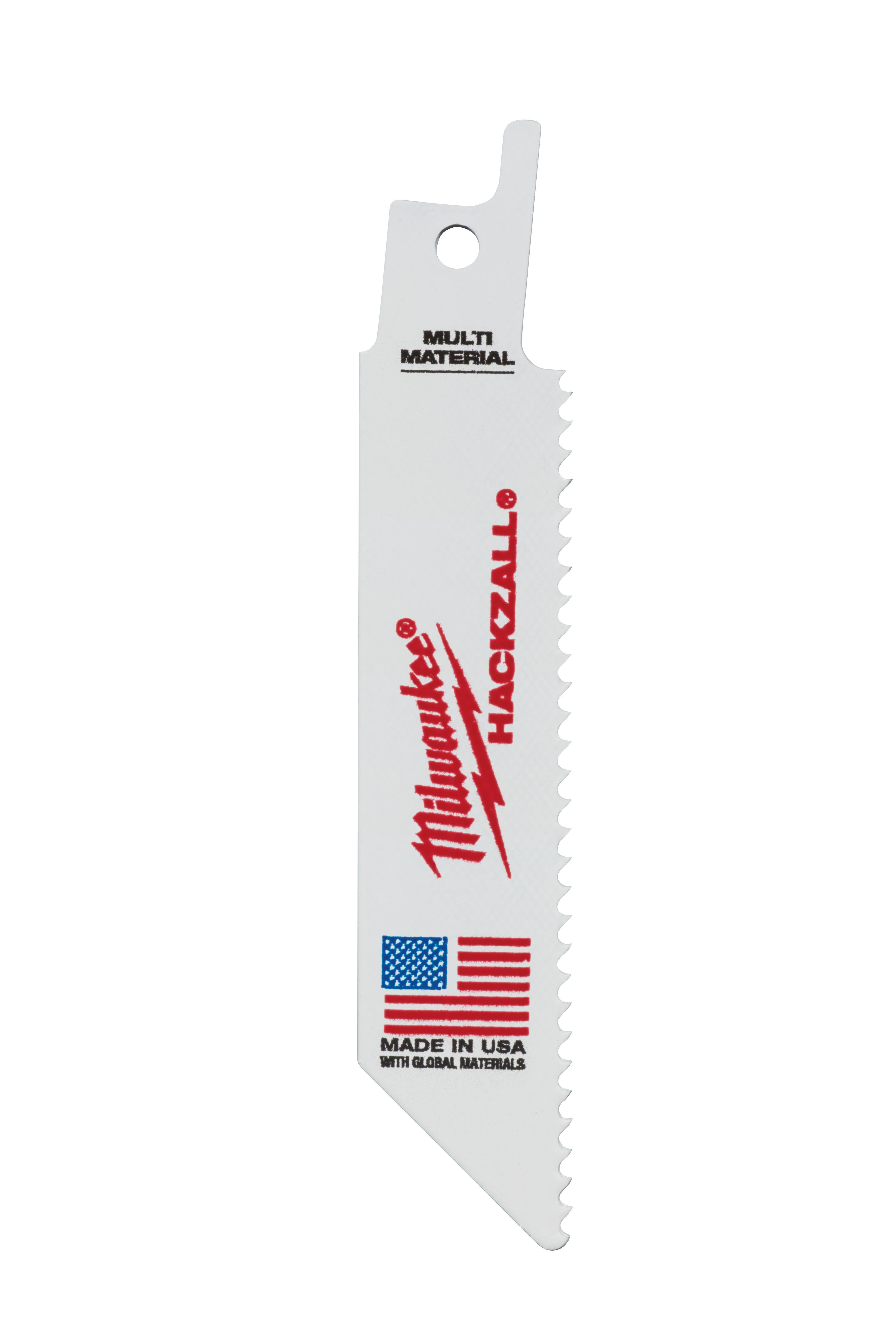 Milwaukee® HACKZALL™ 49-00-5410 Straight Back Thin Kerf Reciprocating Saw Blade, 4 in L x 3/4 in W, 10 TPI, Bi-Metal Body, Universal/Toothed Edge Tang