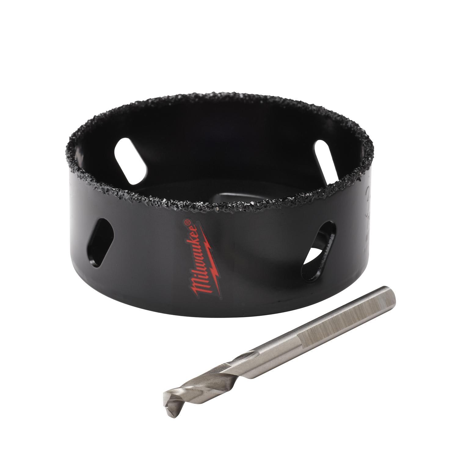 Milwaukee® 49-56-0296 Continuous Grit Edge Recessed Lighting Hole Saw, 3-1/8 in Dia, 1 in D Cutting, Carbide Cutting Edge, 5/8-18 Arbor